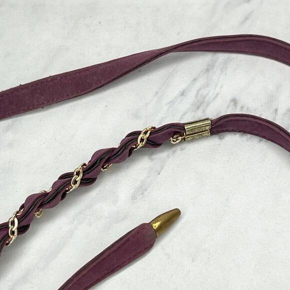 Purple Faux Suede Gold Tone Chain Woven Tie Belt One Size OS - Picture 3 of 12